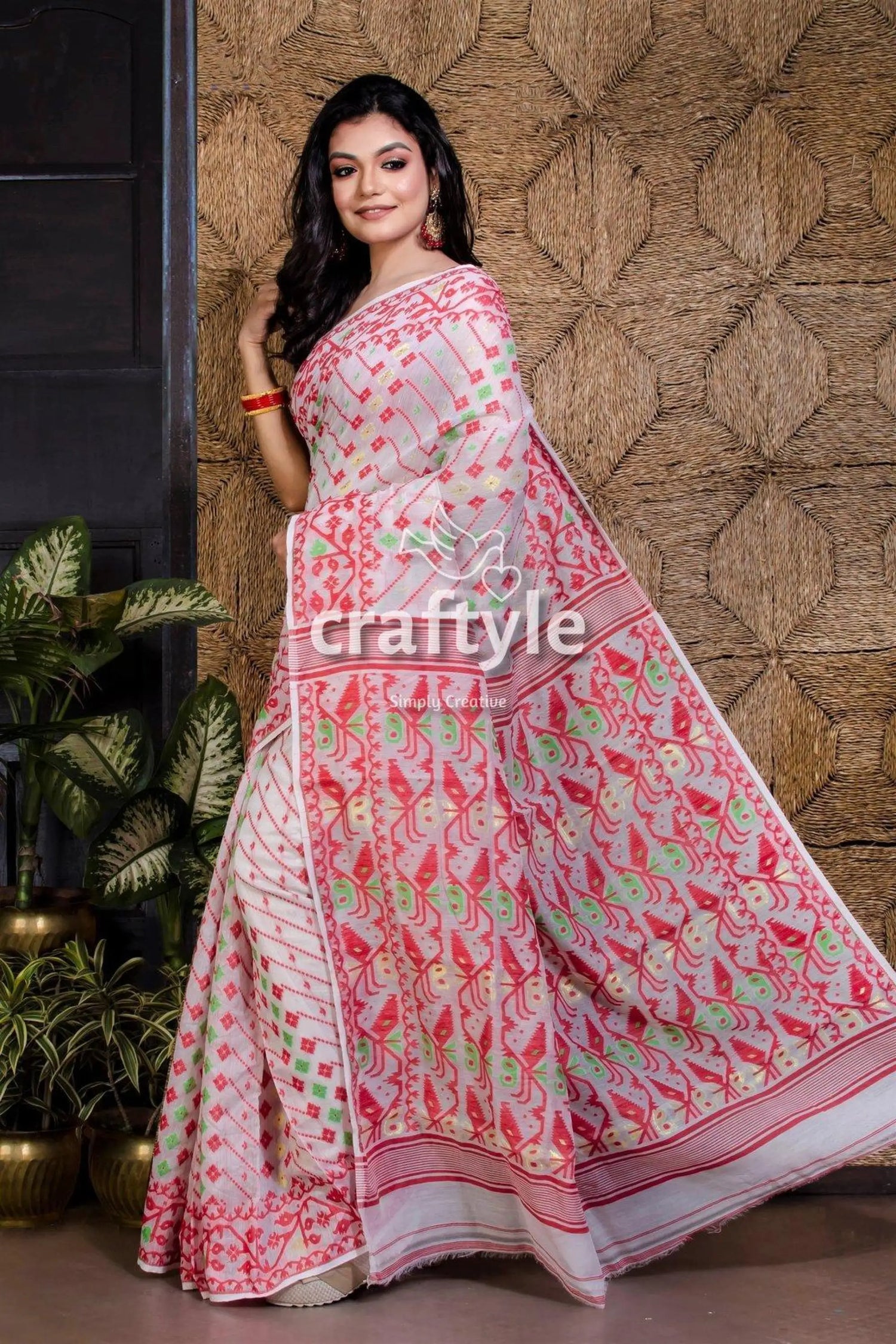 White red jamdani saree woman patterned saree 3