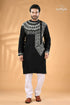 White thread kantha embroidered raven black mens cotton kurta men’s black embroidered kurta white 1
