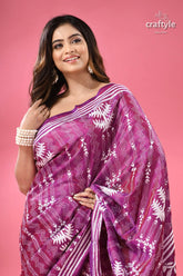 White thread work purple kantha embroidery silk saree magenta silk saree white embroidered 2
