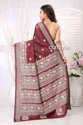 Wine berry and white exclusive kantha silk saree maroon saree intricate white patterns 4