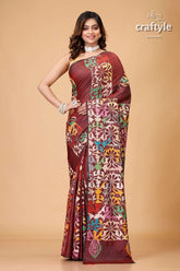 Wine berry floral silk kantha work saree reverse stitch maroon floral patterned saree 1