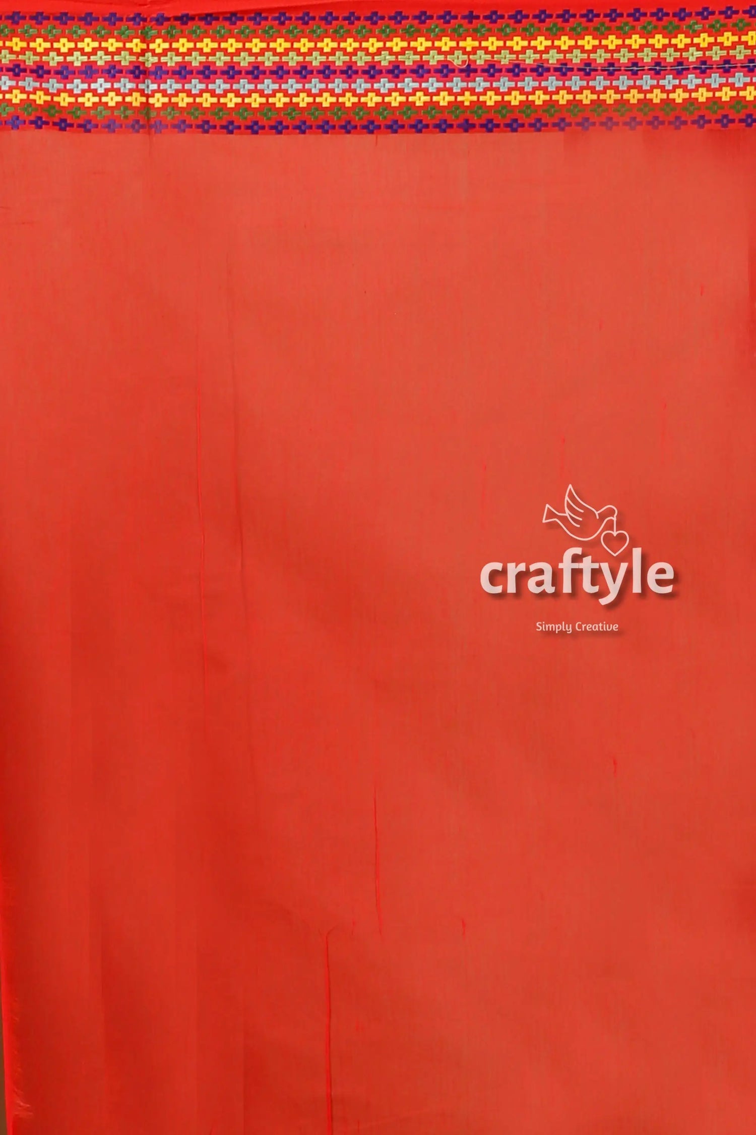 Woven border handloom cotton saree in tractor red orange fabric patterned border 6