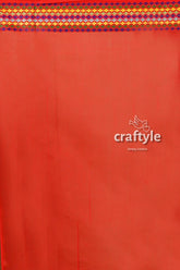 Woven border handloom cotton saree in tractor red orange fabric patterned border 6