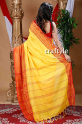 Yellow & red begampuri cotton saree yellow orange saree 4
