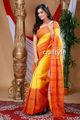 Yellow & red begampuri cotton saree yellow orange saree 1