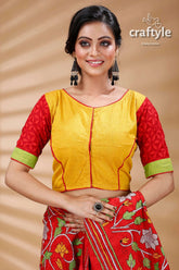 Yellow & red kantha patchwork designer cotton blouse woman yellow red blouse 4