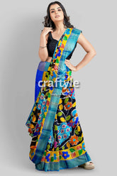 Zari border hand-painted pure tussar kalamkari silk sari with peacock design woman colorful saree 4