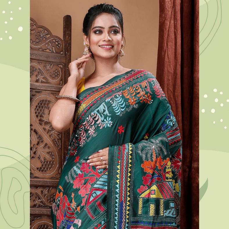 Kantha Stitch Saree