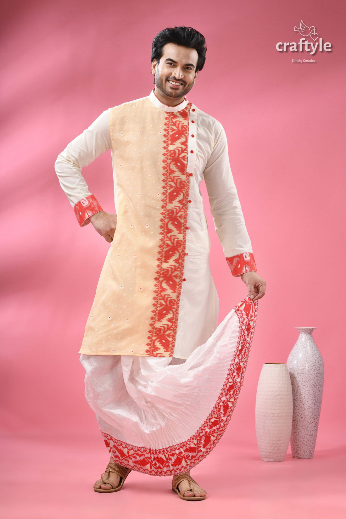 Cotton Jamdani Kurta for Men - Traditional Indian Ethnic Wear