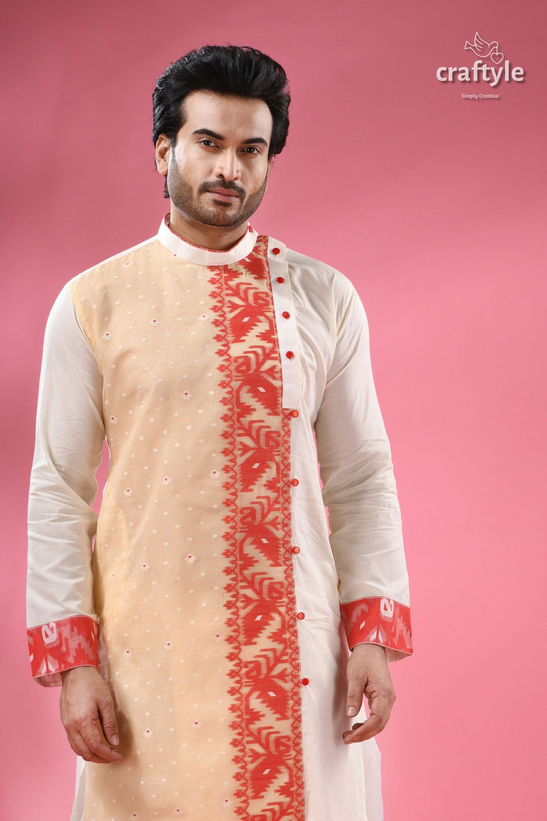 Cotton Jamdani Kurta for Men - Traditional Indian Ethnic Wear