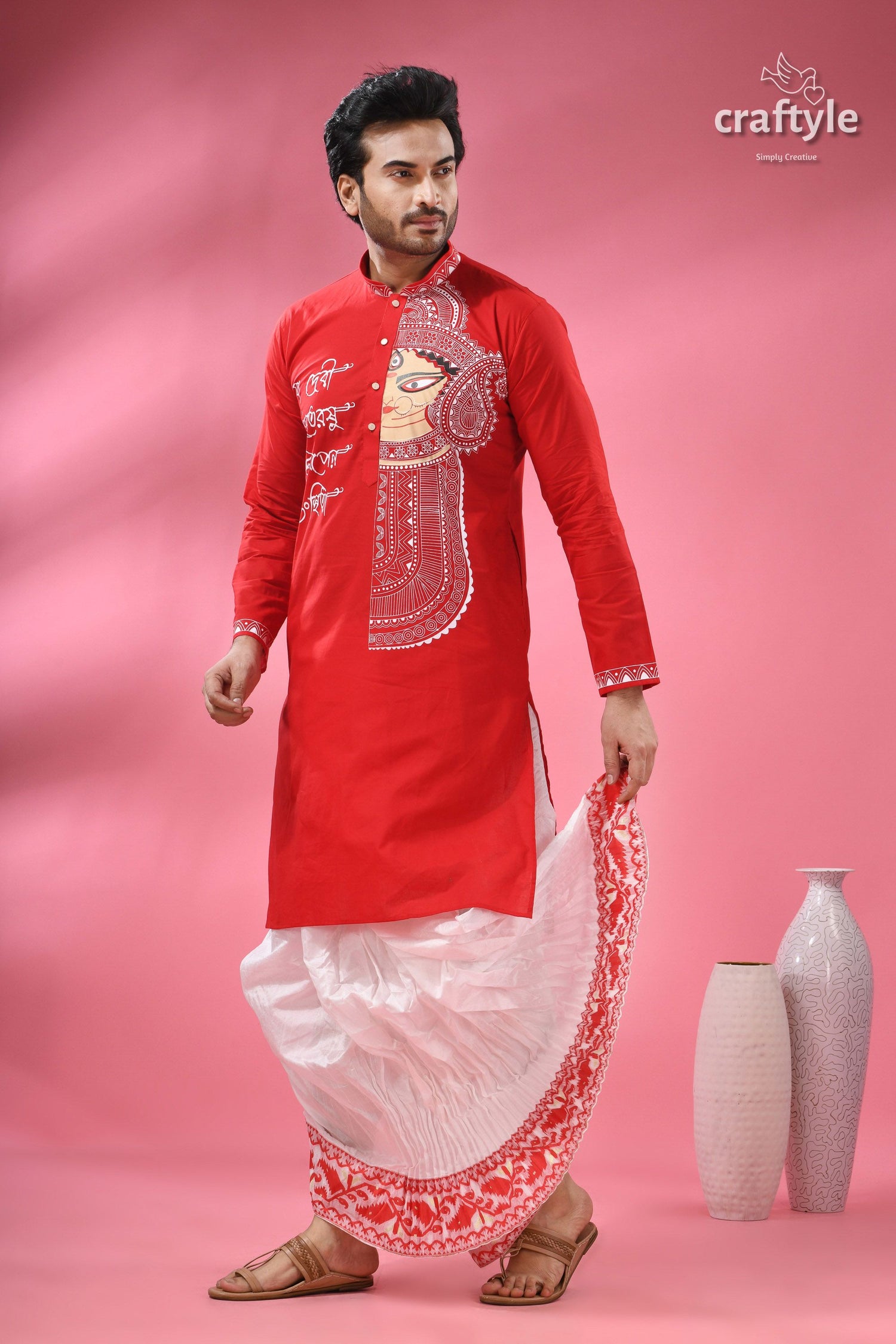 Festive Ehtnic Wear Cotton Panjabi for Men - Ma Durga Theme