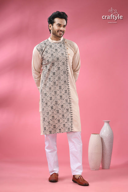 Orchid White Black Thread Hand Kantha Work Men&