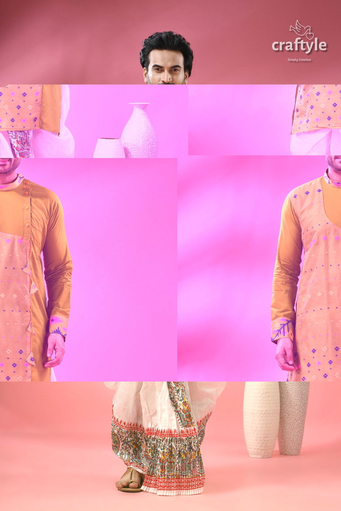 Cotton Jamdani Punjabi for Men - Classic Indian Festive Wear