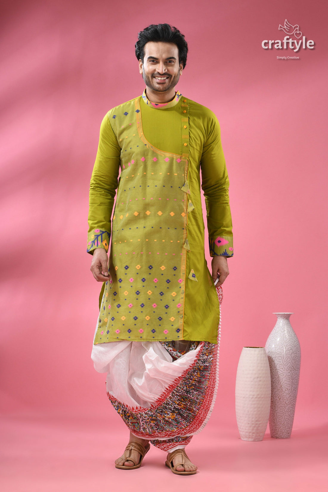 Cotton Jamdani Punjabi for Men - Classic Indian Festive Wear