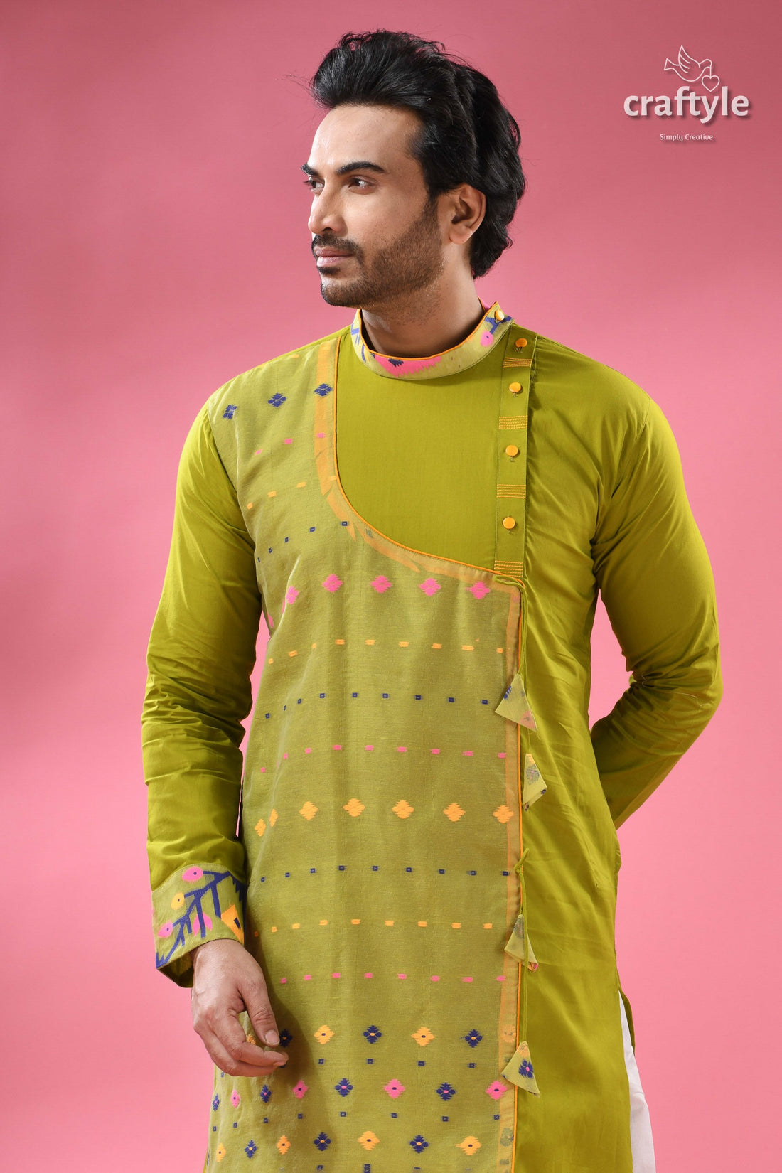 Cotton Jamdani Punjabi for Men - Classic Indian Festive Wear
