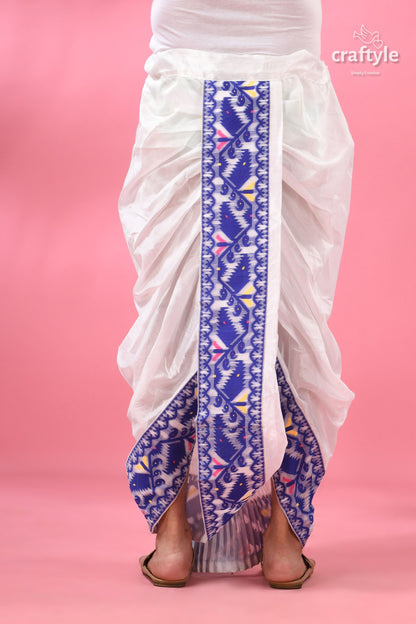 Blue Jamdani Border Mayur Puccha Silk Dhoti - Ready to Wear