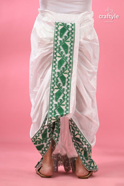 Green Jamdani Border Mayur Puccha Silk Dhoti - Ready to Wear