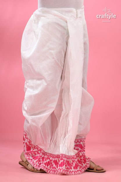 Pink Jamdani Border Mayur Puccha Silk Dhoti - Ready to Wear