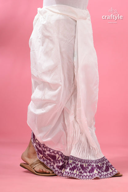 Purple Jamdani Border Mayur Puccha Silk Dhoti - Ready to Wear
