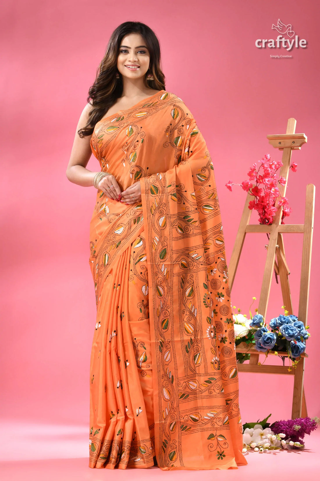 Tonys Pink Classic Kantha Stitch Silk Sari