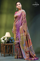 African violet multicolor kutch embroidered silk saree - mirror work woman wears vibrant purple gold 4