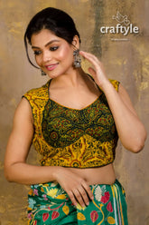 Ajrakh block print pure cotton blouse vibrant yellow green printed blouse 1