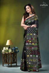 Almost black silk saree with handcrafted lambani embroidery black saree intricate multicolored embroidery 3