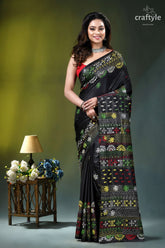 Almost black silk saree with handcrafted lambani embroidery black silk saree intricate multicolored 1
