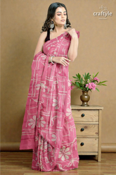 Amaranth pink floral motif hand batik mulberry pure silk saree - 4