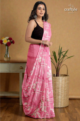 Amaranth pink floral motif hand batik mulberry pure silk saree - 3