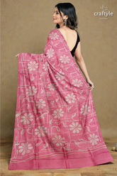 Amaranth pink floral motif hand batik mulberry pure silk saree - 5