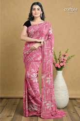 Amaranth pink floral motif hand batik mulberry pure silk saree - 7