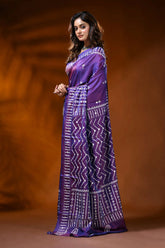 Amethyst purple silk gujrati stitch saree with chevron design mirror work 3