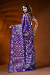 Amethyst purple silk gujrati stitch saree with chevron design mirror work 5