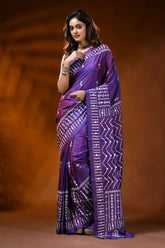 Amethyst purple silk gujrati stitch saree with chevron design mirror work 6