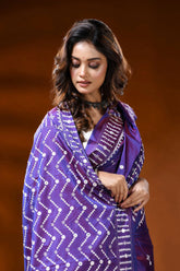 Amethyst purple silk gujrati stitch saree with chevron design mirror work 2