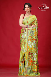 Android Green Hand Embroidery Silk Kantha Work Saree-Craftyle