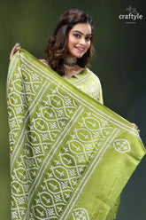 Android green hand kutch embroidery heritage silk saree vibrant lime green saree intricate 2