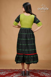 Apple Green and Black Designer Cotton Gown with Handpainting - Craftyle