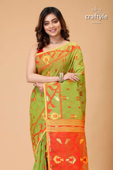 Apple Green Dhakai Jamdani Saree-Craftyle