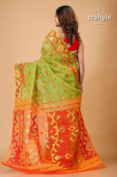 Apple Green Dhakai Jamdani Saree-Craftyle