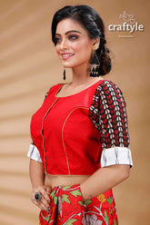 Apple red printed designer cotton blouse red patterned blouse 3