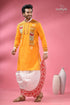 Applique cotton punjabi for men hand block with embroidery vibrant yellow kurta intricate floral 1