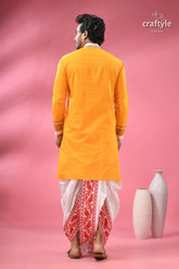 Applique cotton punjabi for men hand block with embroidery man vibrant yellow kurta white 8