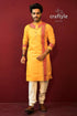 Applique Design Mens Embroidered Kurta - Marigold Yellow Red - Craftyle