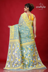Aquamarine Blue Festive Jamdani Saree-Craftyle