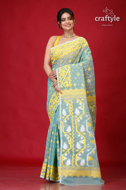 Aquamarine Blue Festive Jamdani Saree-Craftyle