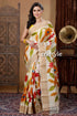 Artisanal floral motif hand painted zari border pure tussar kalamkari sari floral-patterned saree golden border 1