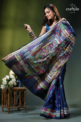 Artisanal geometric design silk kantha stitch saree in cataline blue navy blue silk saree adorned 4