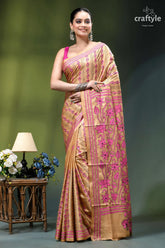 Artisanal lotus design sorrel brown silk kantha stitch saree woman wears golden-brown saree vibrant 6